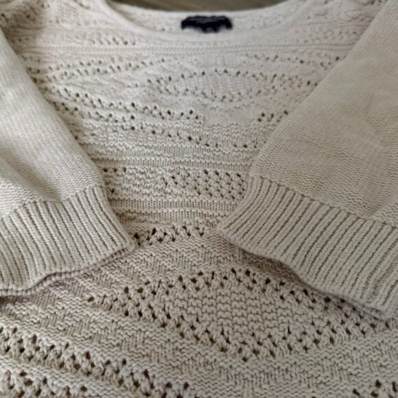 Boho Raw Hem Textured Knit Neutral Sweater, America Eagle - Picture 5 of 6